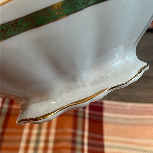 Edwin M. Knowles Gravy Boat White with Green & Gold Trim - Picture 16 of 16